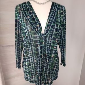 Liz claiborne L mesh blouse teal green blue cardig